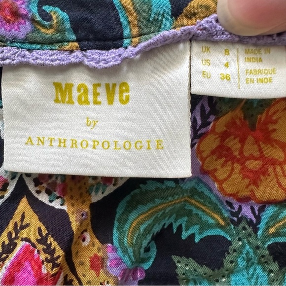 Anthropologie Maeve Top Carter Blouse Button Front Tie Waist 3/4 Sleeve Floral 4 - Picture 8 of 12